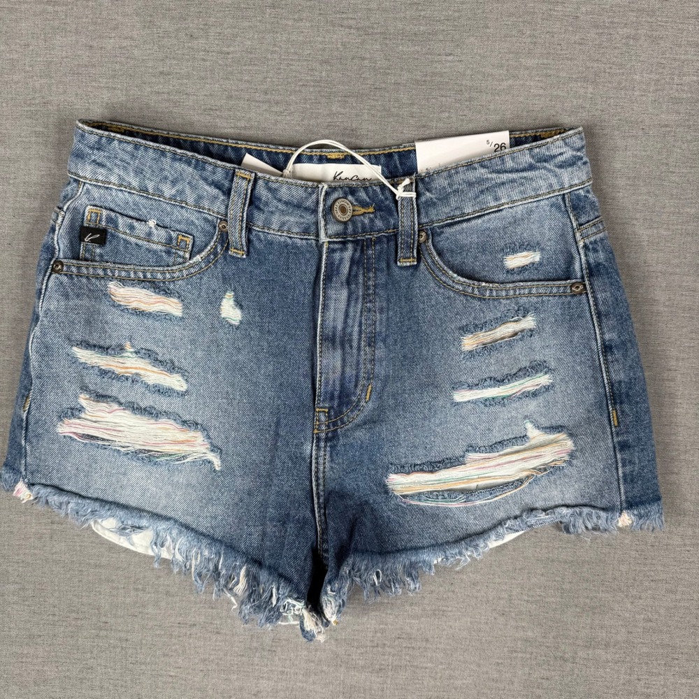 Kancan Denim Distressed Frayed Hem High Rise Shorts‎ Size 26 / 5